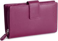 👛 saddler women's rfid protected leather bifold wallet with zippered coin purse - large clutch for id, coins, notes, debit & travel cards - gift boxed - magenta logo