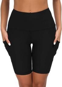 img 2 attached to 🩲 Custer's Night High-Waist Yoga Shorts with Tummy Control, Out Pocket, Workout Running 4-Way Stretch Leggings