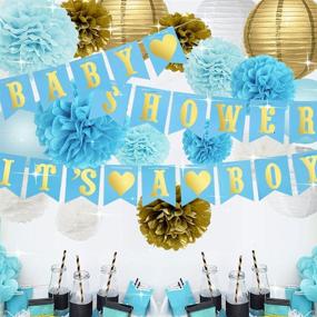 img 3 attached to 👶 Adorable Baby Shower Decorations - Celebrate with our It's A BOY Bunting Banner, Pom Poms, Honeycomb Balls, Lanterns in Blue/White/Gold