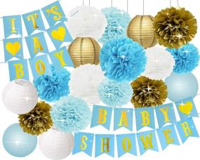 img 4 attached to 👶 Adorable Baby Shower Decorations - Celebrate with our It's A BOY Bunting Banner, Pom Poms, Honeycomb Balls, Lanterns in Blue/White/Gold