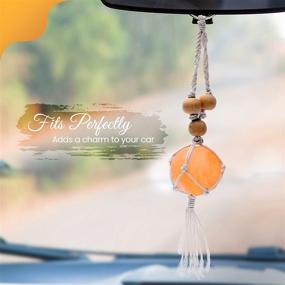 img 2 attached to 🌸 Pennels Himalayan Pink Salt Charm for Rearview Car Mirror - Stylish Macrame Boho Decor & Adorable Car Hanging Accessory (White)