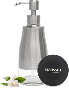 img 4 attached to 🧼 Gaussra Soap Dispenser with Non-Slip Coaster - Brushed Nickel Stainless Steel Case, Glass Liner Hand Pump - Refillable Liquid Hand Soap Dispenser for Bathroom & Kitchen (11OZ / 320ML)