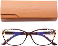 😻 stylish cat eye women's reading glasses with blue light blocking and rhinestones - genetic vision (tea, 2.0 strength) logo