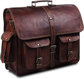 img 1 attached to 👜 18-inch Large Vintage Leather Laptop Bag for Men - Full Grain Rustic Messenger Bag - Best Leather Briefcase by Hulsh