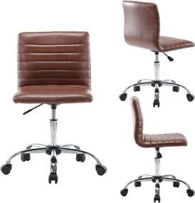 img 3 attached to 🪑 Stylish Armless Low Back Stool Look Desk Chair in Brown - Ideal for Office or Bedroom Tasks, Faux Leather, Adjustable 360° Swivel & Small Rolling Wheels