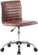 🪑 stylish armless low back stool look desk chair in brown - ideal for office or bedroom tasks, faux leather, adjustable 360° swivel & small rolling wheels logo