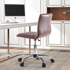 img 1 attached to 🪑 Stylish Armless Low Back Stool Look Desk Chair in Brown - Ideal for Office or Bedroom Tasks, Faux Leather, Adjustable 360° Swivel & Small Rolling Wheels