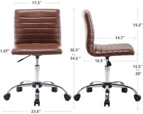 img 2 attached to 🪑 Stylish Armless Low Back Stool Look Desk Chair in Brown - Ideal for Office or Bedroom Tasks, Faux Leather, Adjustable 360° Swivel & Small Rolling Wheels