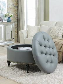 img 3 attached to Iconic Home Mona: Modern Tufted Grey Faux 🪑 Leather Round Ottoman with Gold Nail Head Trim & Storage