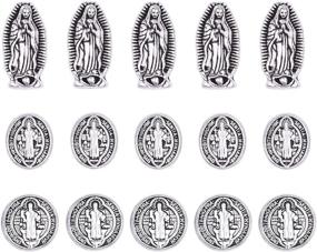 img 4 attached to 💎 Premium 60pcs Antique Silver Alloy Jesus Virgin Mary Medallion Rosary Spacer Beads: Ideal for DIY Jewelry Making