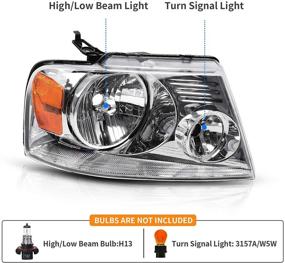 img 3 attached to 🔦 DWVO Headlight Assembly: Compatible with 2004-2008 Ford F150 Pickup | Chrome Housing, Amber Reflector | Passenger and Driver Side