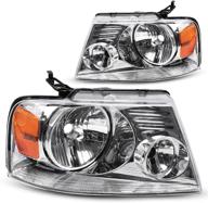 ๐ฆ dwvo headlight assembly: compatible with 2004-2008 ford f150 pickup | chrome housing, amber reflector | passenger and driver side logo