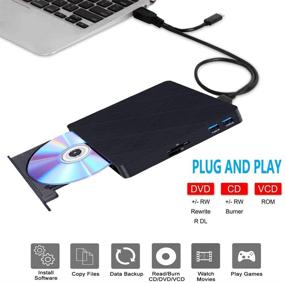 img 2 attached to 📀 BDYING Type-C External DVD Drive - USB 3.0 & USB C CD/DVD Drive Portable RW Player Burner Writer with SD/TF Card Reader & 2 USB 3.0 Hub - Data Transfer for MacBook, Laptop, Desktop - Windows & Mac OS