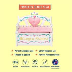 img 3 attached to Wildkin Kids Princess Wooden Bench Seat with Storage - White: Safety Hinge, Padded Backrest, Seat Cushion, Carrying Handles | 32 x 15.5 x 27.5 Inches