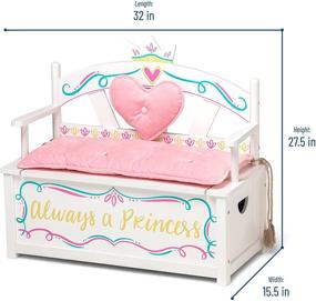 img 2 attached to Wildkin Kids Princess Wooden Bench Seat with Storage - White: Safety Hinge, Padded Backrest, Seat Cushion, Carrying Handles | 32 x 15.5 x 27.5 Inches