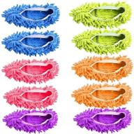 🧦 qkaifrysug 5 pairs washable dust mop slippers with microfiber cleaning pads, multi-functional shoe covers for dusting and floor cleaning, green/blue/orange/purple/pink logo