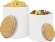 🍽️ deecoo set of 2 ceramic food storage jars with airtight bamboo lid - 54 fl oz (1600 ml) & 27 fl oz (800 ml) kitchen canister and utensil holder for oatmeal, tea, coffee, spice, nuts, and dry goods логотип