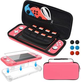 img 4 attached to Switch Lite Accessories Kit - Carrying Case, TPU Protective Cover, Screen Protector, Thumb Grips (Coral)