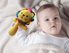 img 1 attached to 🦁 Soft Plush Lion Baby Rattle Set: Squeaker Sticks & Hand Rattles for Ages 0-9 Months - Perfect for Boys & Girls!