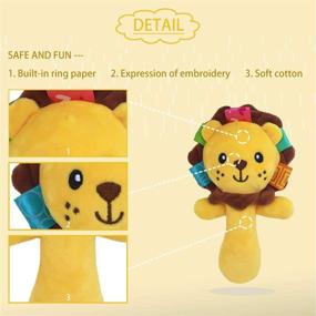 img 3 attached to 🦁 Soft Plush Lion Baby Rattle Set: Squeaker Sticks & Hand Rattles for Ages 0-9 Months - Perfect for Boys & Girls!