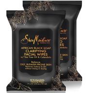 shea moisture african black soap makeup remover face wipes – clarify oily blemish prone skin, 2 packs; 30 wipes each logo