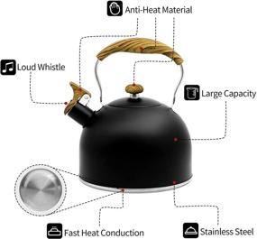 img 1 attached to 🍵 Премиум 2,6-квт чайник из нержавеющей стали с сигнализацией свистка, деревянной ручкой и громким свистком для плиты — идеальное для электрических плит, черный.