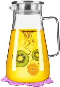 img 4 attached to 🍶 BOQO Glass Jug: Stylish Water Carafe with Stainless Steel Flip-top Lid and Coaster Brush - 68oz/2000ml