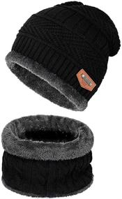 img 4 attached to 🧣 Stylish Knit Skull Cap & Scarf Set - Warm Winter Beanie Hat for Men Women