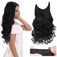 🖤 black reecho halo hair extensions - invisible transparent wire, adjustable size, removable clips, curly/wavy secret hairpiece - 20 inch, 5.0 oz logo