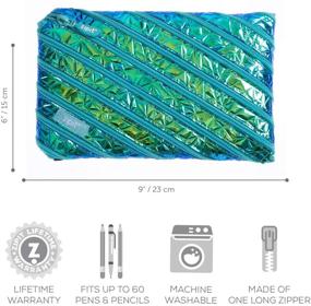 img 1 attached to 📚 Blue-Green ZIPIT Metallic Large Pencil Case for Girls - Large Capacity Pouch, Holds Up to 60 Pens, Made of One Long Zipper!