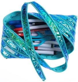 img 3 attached to 📚 Blue-Green ZIPIT Metallic Large Pencil Case for Girls - Large Capacity Pouch, Holds Up to 60 Pens, Made of One Long Zipper!