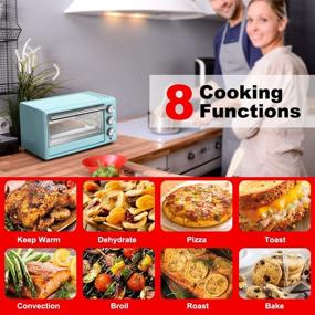 img 3 attached to 🍕 Galanz Large 6-Slice True Convection Toaster Oven: 8-in-1 Combo, Retro Blue Design, 12” Pizza, Dehydrator, Keep Warm Setting, Baking Pan and Rack Included