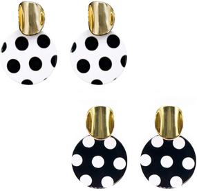 img 4 attached to Gold Plated Geometric Statement Earrings for Women and Girls - Black and White Dangle Drop Fashion Jewelry