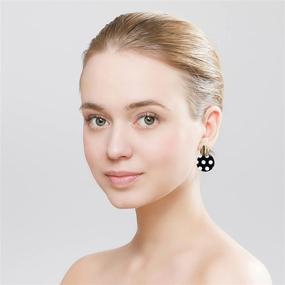 img 2 attached to Gold Plated Geometric Statement Earrings for Women and Girls - Black and White Dangle Drop Fashion Jewelry