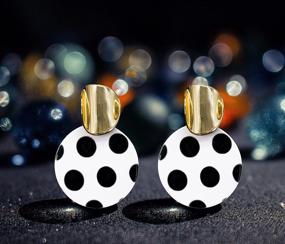 img 1 attached to Gold Plated Geometric Statement Earrings for Women and Girls - Black and White Dangle Drop Fashion Jewelry