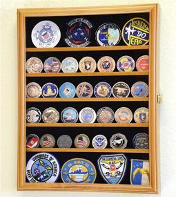 img 1 attached to Premium 56 Challenge Coin Display Case Cabinet - Adjustable Shelves - Fits Larger Coins - 98% UV Protection (Oak Finish)