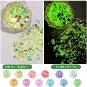 img 3 attached to 12-Color Glow in The Dark Nail Glitter: Luminous, Holographic Chunky Glitter for 🌟 Crafts, Party Decorations, Weddings, Cards, Flowers, Scrapbooking, Body, Face, Nails, and Glitter Slime Making.