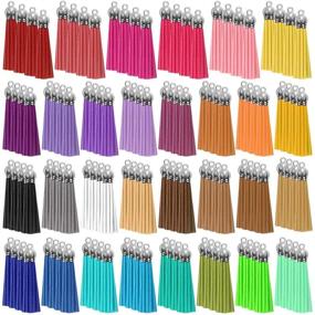 img 4 attached to PAXCOO 2 1/8 Inch Keychain Tassels Bulk for Crafts - 120Pcs Tassels Charms for Jewelry Making, Leather Key Chain Tassel Charms for Resin Epoxy, Acrylic Blanks Keychains, Bracelets