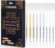 🖊️ set of 9 fubaina white gold silver gel pens - archival ink fine tip sketching pens for illustration design, art drawing, black paper drawing, adult coloring book - 3 colors gel ink pen pack logo