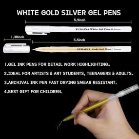 img 2 attached to 🖊️ Set of 9 FUBAINA White Gold Silver Gel Pens - Archival Ink Fine Tip Sketching Pens for Illustration Design, Art Drawing, Black Paper Drawing, Adult Coloring Book - 3 Colors Gel Ink Pen Pack