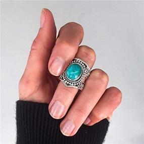 img 3 attached to 💍 Vintage Silver Turquoise Ring for Women - Perfect Wedding Anniversary Gift - Large Gemstone Turquoise Ring Size 6