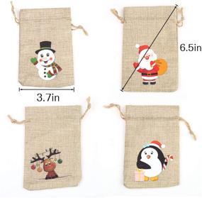 img 3 attached to 🎁 CCINEE 36pc Christmas Linen Bags: Festive Burlap Goody Gift Bags with Drawstrings - Snowman, Santa Claus, Penguin and Elk Designs