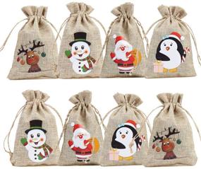 img 4 attached to 🎁 CCINEE 36pc Christmas Linen Bags: Festive Burlap Goody Gift Bags with Drawstrings - Snowman, Santa Claus, Penguin and Elk Designs