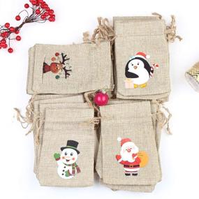 img 1 attached to 🎁 CCINEE 36pc Christmas Linen Bags: Festive Burlap Goody Gift Bags with Drawstrings - Snowman, Santa Claus, Penguin and Elk Designs