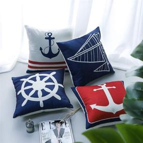 img 1 attached to 🚢 JOTOM Set of 4 Nautical Sailing Decorative Cushion Covers - Square Throw Pillow Covers for Home Decor, Sofa, Bedroom, Car - Anchor Design - 18x18 Inches