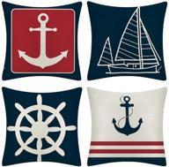 🚢 jotom set of 4 nautical sailing decorative cushion covers - square throw pillow covers for home decor, sofa, bedroom, car - anchor design - 18x18 inches логотип