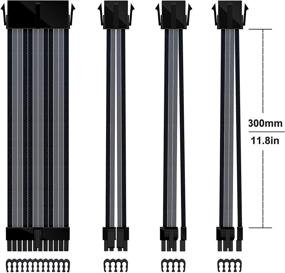 img 3 attached to EZDIY-FAB Black Grey PSU Extension Cable Sleeved Custom Mod PC Power Supply Cable, 30CM (300MM) Length, Soft Nylon Braided with Comb Kit, 24PIN/8PIN to 6+2Pin/ 8PIN to 4+4PIN