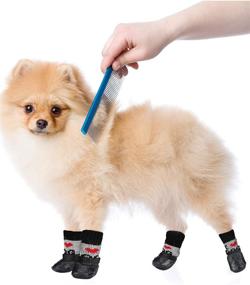 img 3 attached to 🐾 8 Pieces Dog Socks with Straps Rubber Sole Non Slip Grippers Paw Protectors Outdoor Waterproof Socks Boots for Hardwood Floors Paw Protectors - Small Medium Dogs Cats