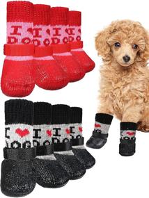 img 4 attached to 🐾 8 Pieces Dog Socks with Straps Rubber Sole Non Slip Grippers Paw Protectors Outdoor Waterproof Socks Boots for Hardwood Floors Paw Protectors - Small Medium Dogs Cats