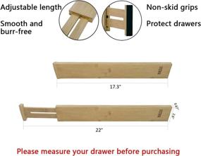 img 3 attached to Bamboo Drawer Divider Set: Adjustable Utensil Organizer for Kitchen, Dresser, Bathroom - 4 Packs 17.3~22 x 2.6 x 0.67 inches